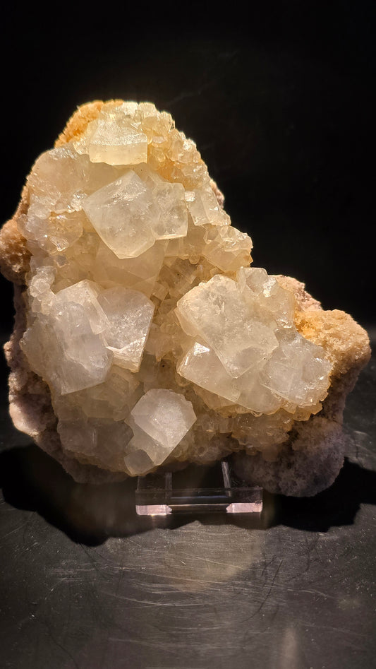 Golden Cubic Apophyllite with Needle Barite – Maharashtra, India – 1.09 lbs