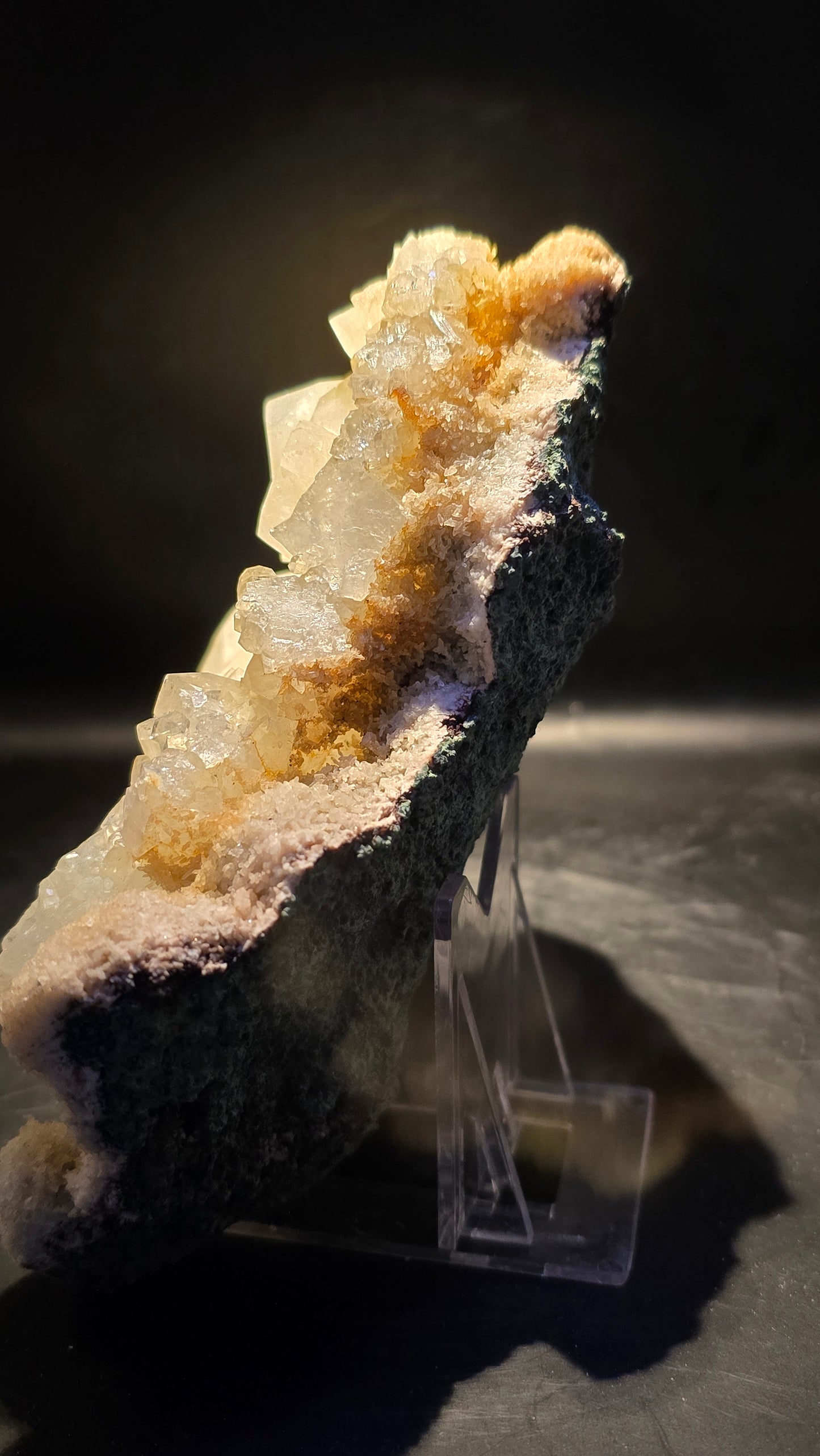 Golden Cubic Apophyllite with Needle Barite – Maharashtra, India – 1.09 lbs