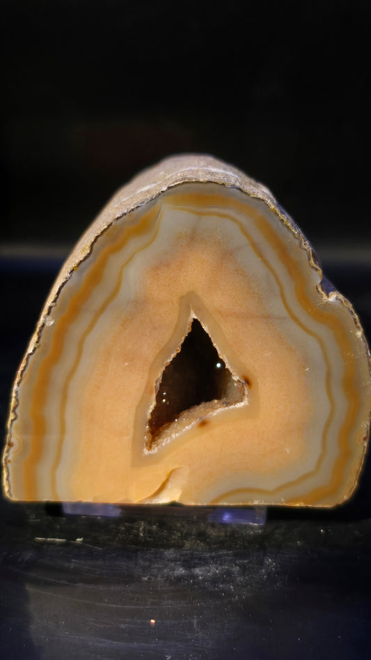 Brazilian Druzy Quartz Centered Mocha & Chocolate Agate – Polished Face – 0.71 lbs