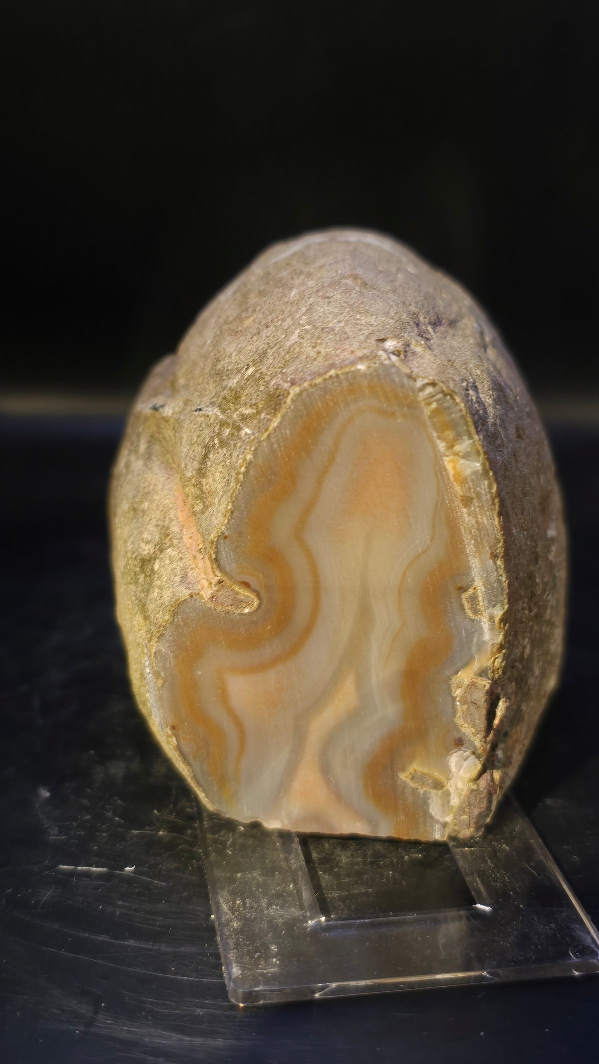 Brazilian Druzy Quartz Centered Mocha & Chocolate Agate – Polished Face – 0.71 lbs