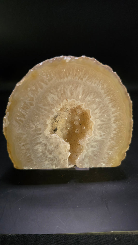 Brazilian Druzy Quartz Centered Radiating Bands Agate – Polished Face – 0.77 lbs