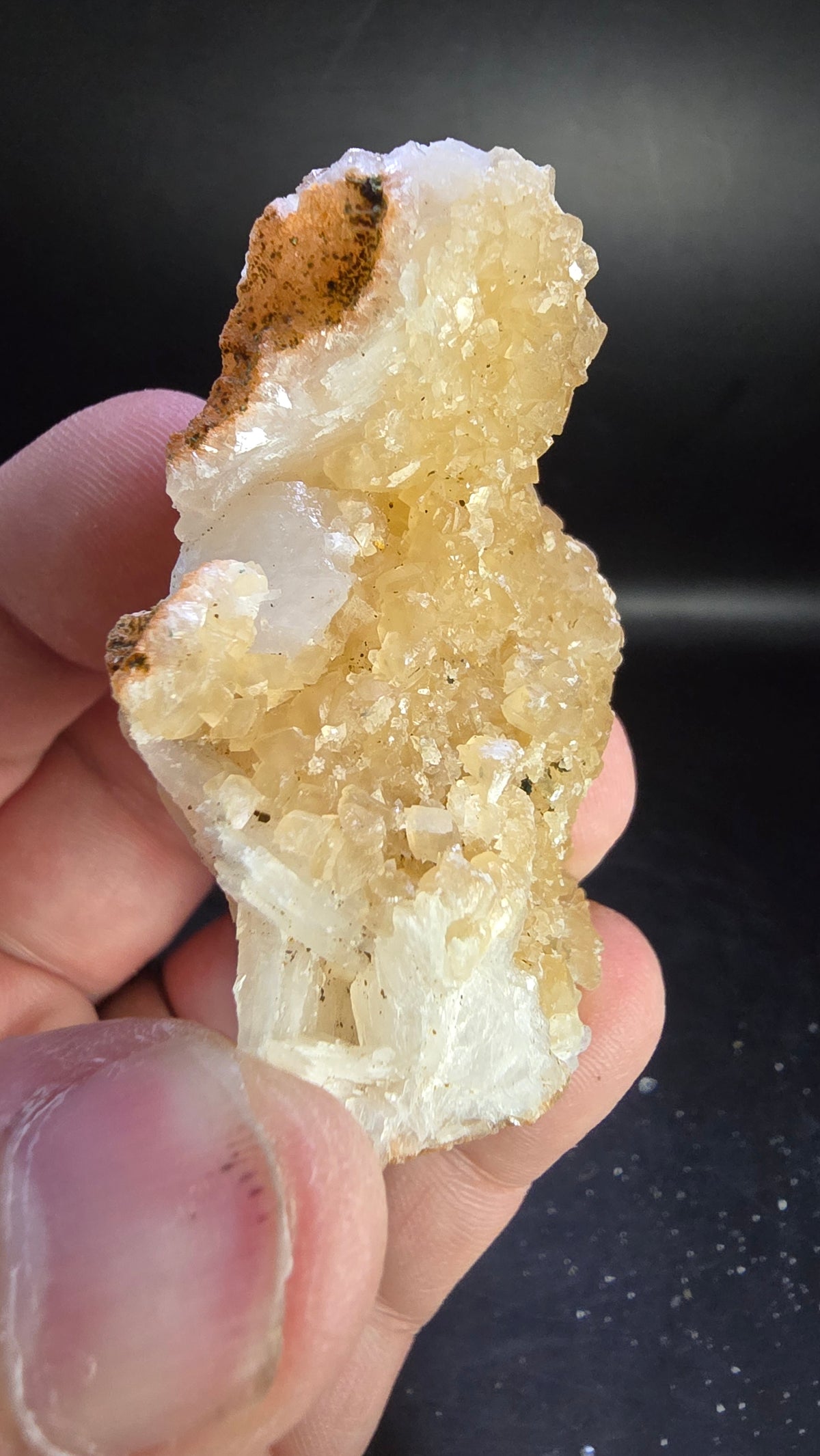 Golden UV Calcite After Stilbite with Natural Phosphorescence – Maharashtra, India – 0.11 lbs