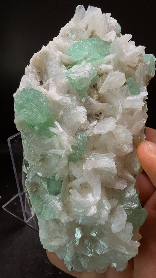 Green Apophyllite with White Pearl Bladed Stilbite – Maharashtra, India – 0.90 lbs