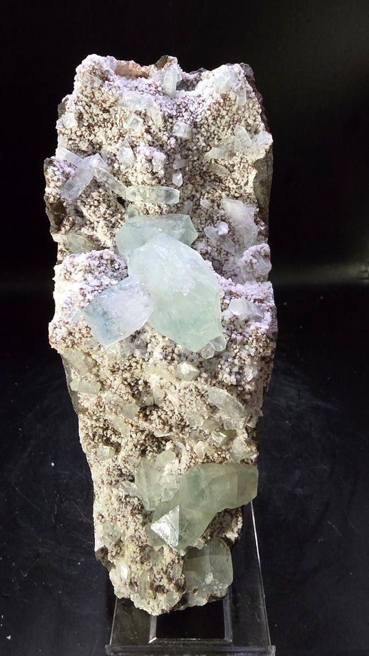 Green Apophyllite on Red & White Barite – Maharashtra, India – 0.71 lbs