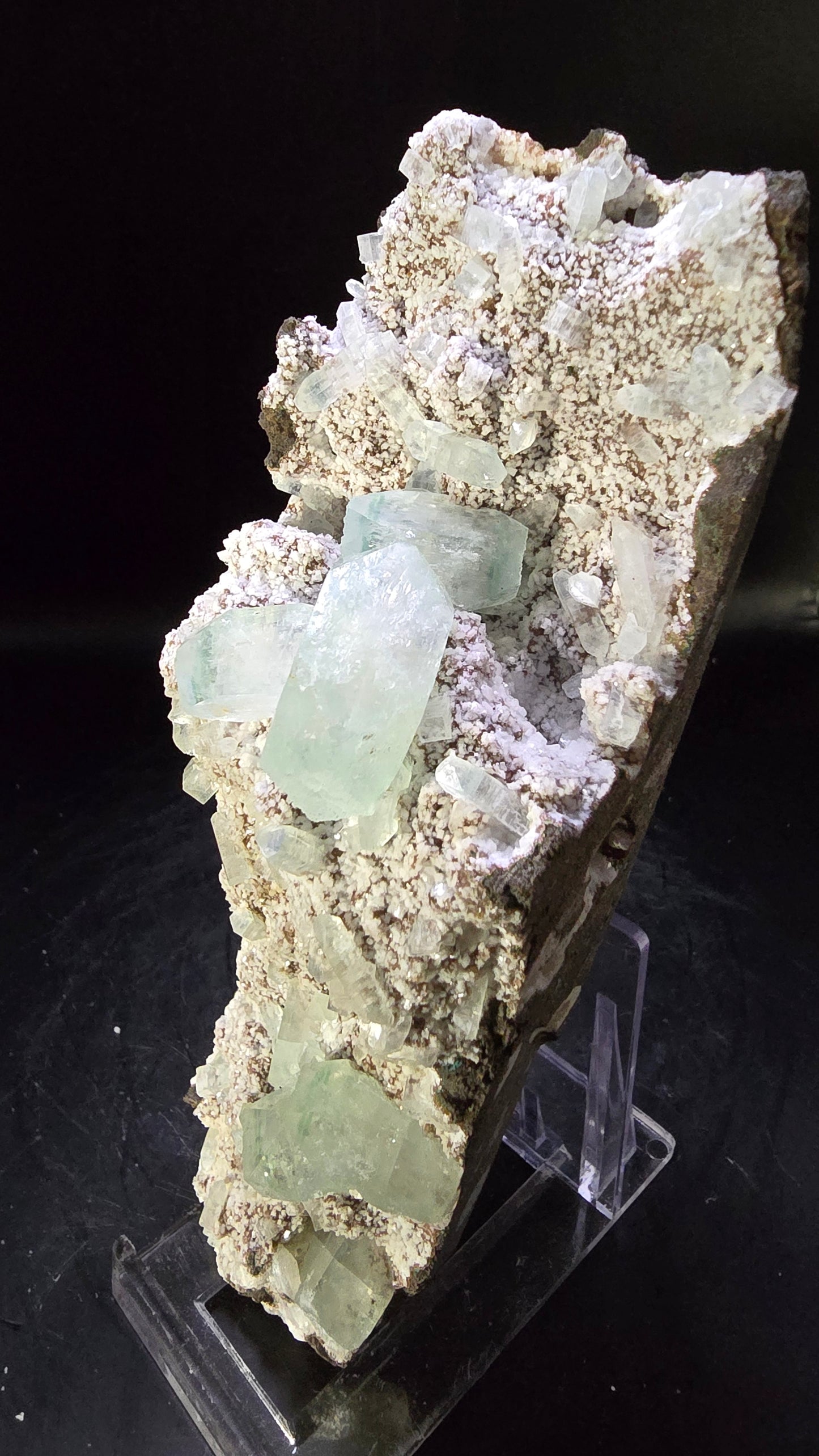 Green Apophyllite on Red & White Barite – Maharashtra, India – 0.71 lbs
