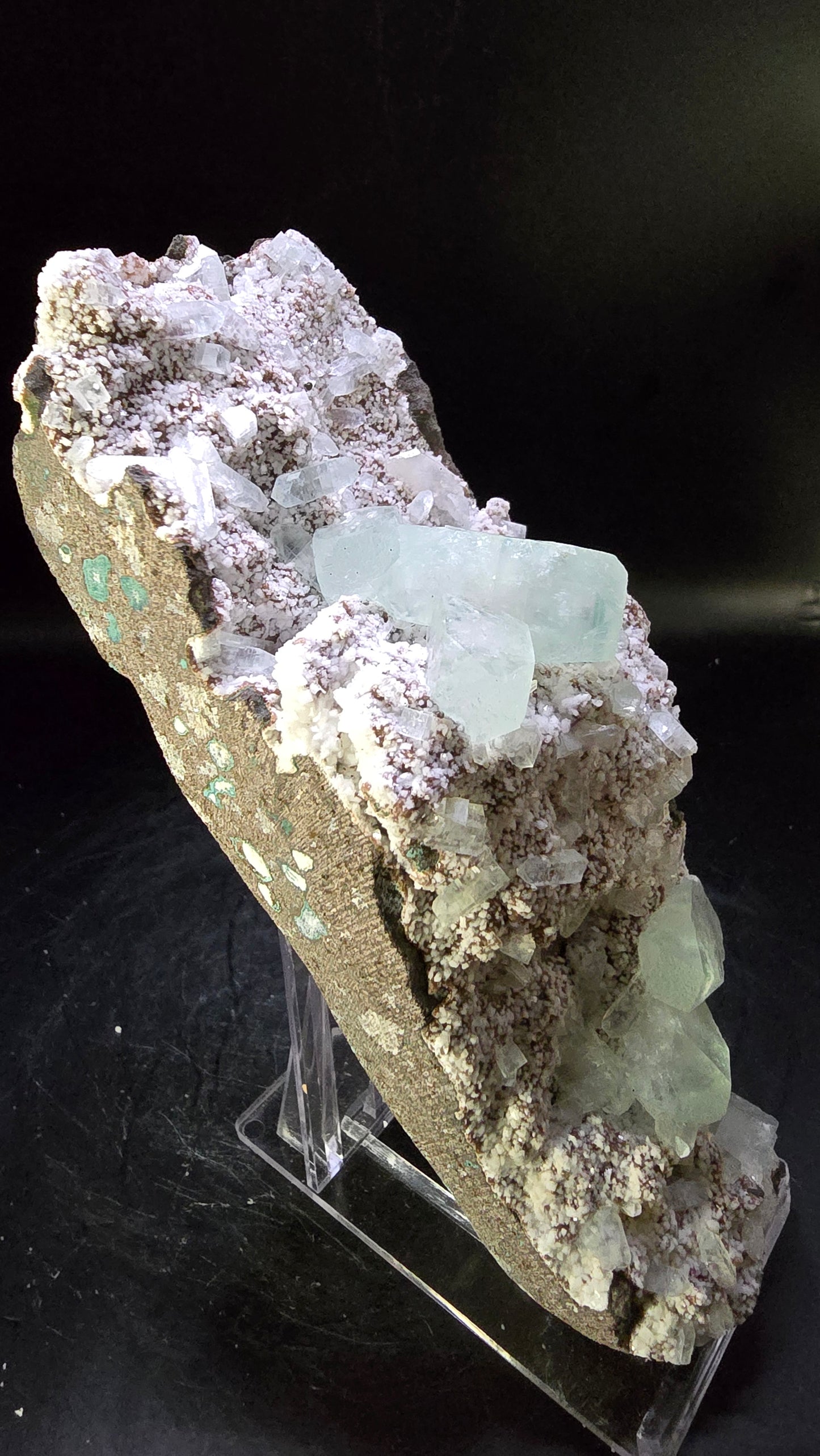 Green Apophyllite on Red & White Barite – Maharashtra, India – 0.71 lbs