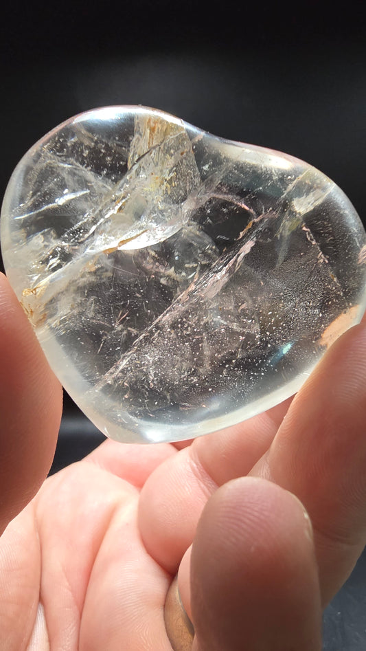 Clear Quartz Heart with Natural Rainbow Fractures & Iron-Healed Growth – Brazil – 94 grams