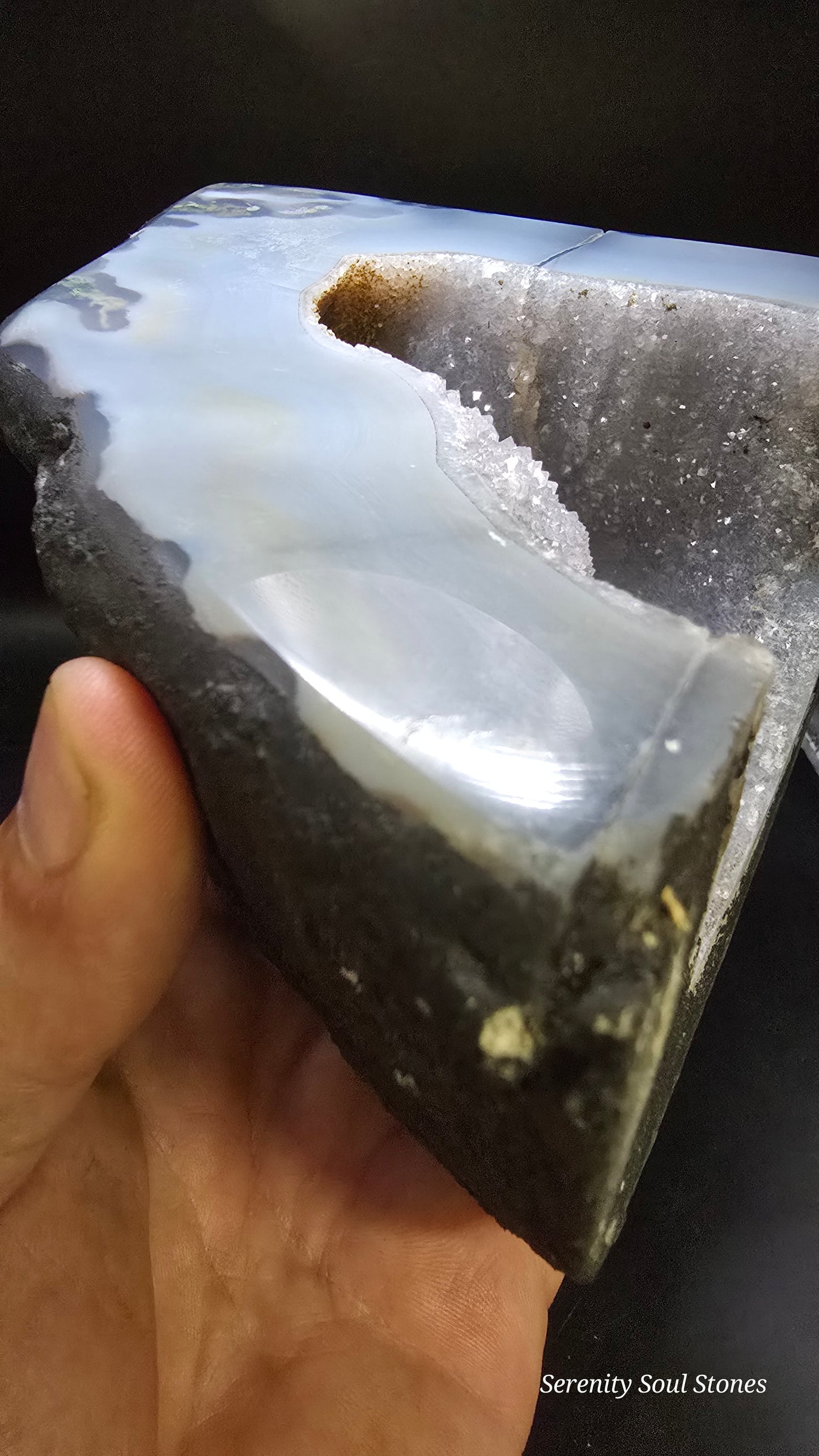 Blue Chalcedony Druzy Quartz Geode “The Wishing Well” – Minas Gerais, Brazil – 4.66 lbs