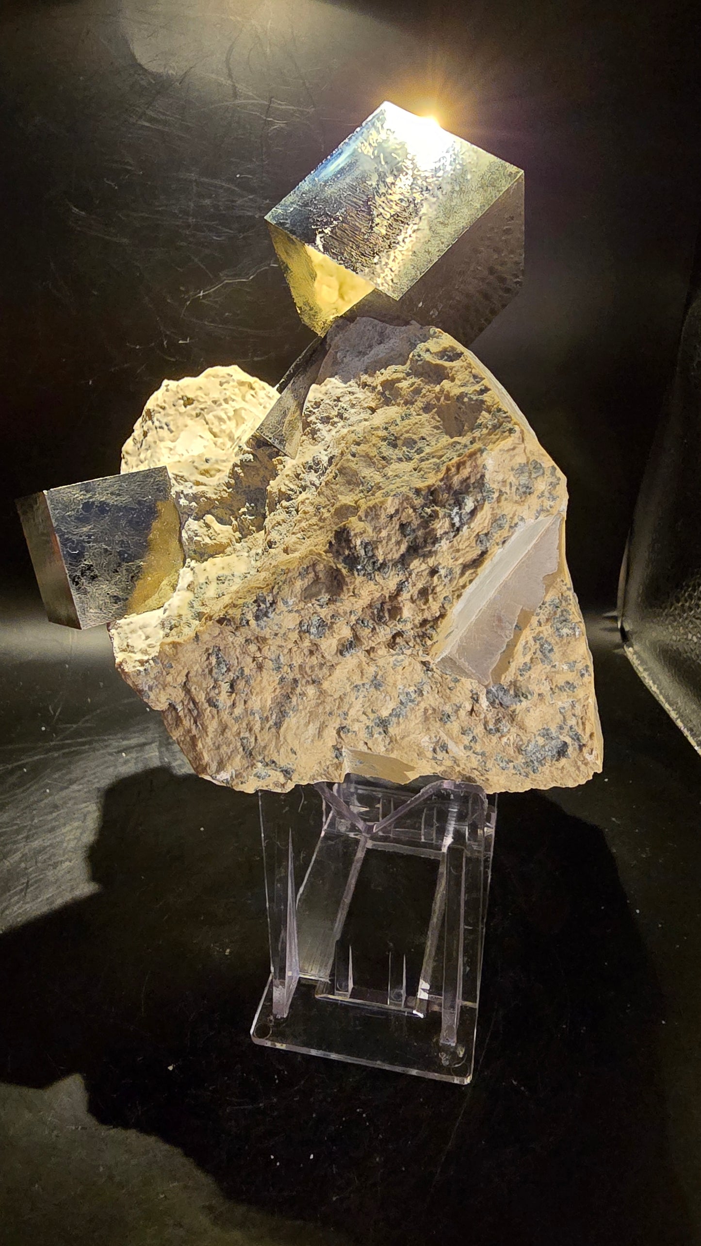 Mirror-Luster Cubic Pyrite on Matrix – Cerro de Pasco, Peru – 1.95 lbs