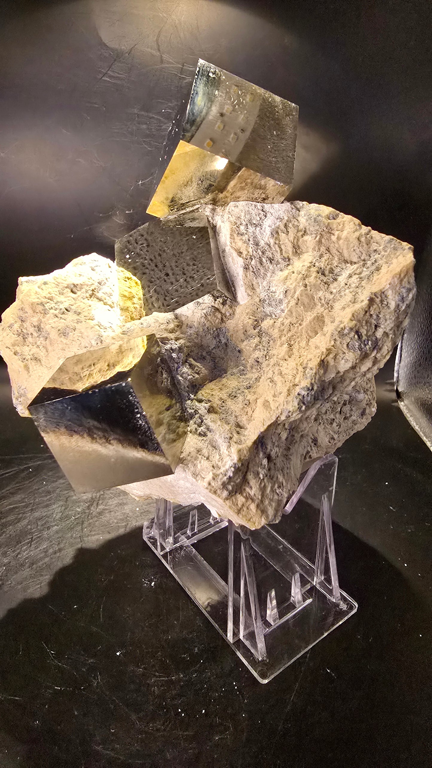 Mirror-Luster Cubic Pyrite on Matrix – Cerro de Pasco, Peru – 1.95 lbs
