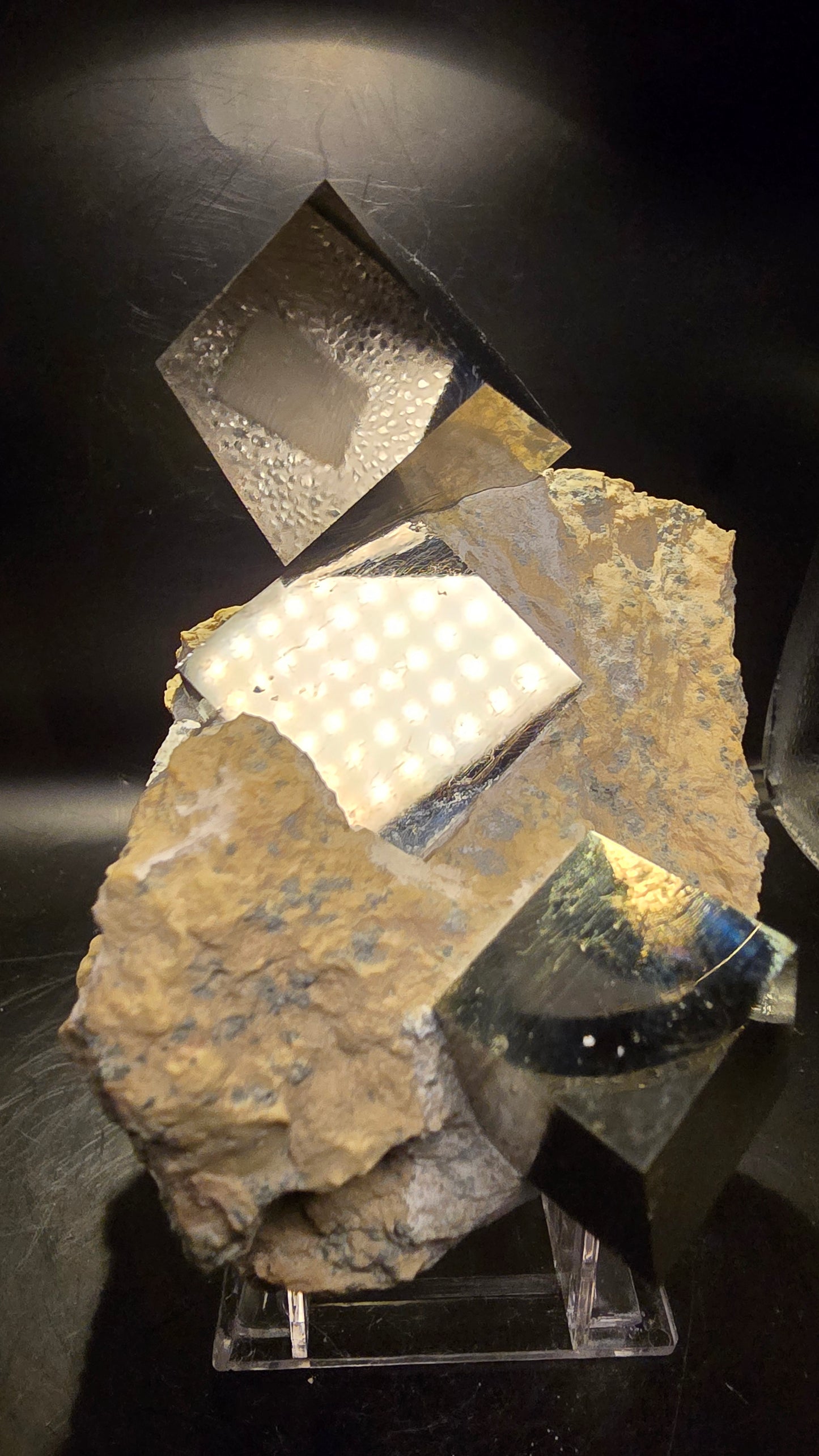 Mirror-Luster Cubic Pyrite on Matrix – Cerro de Pasco, Peru – 1.95 lbs