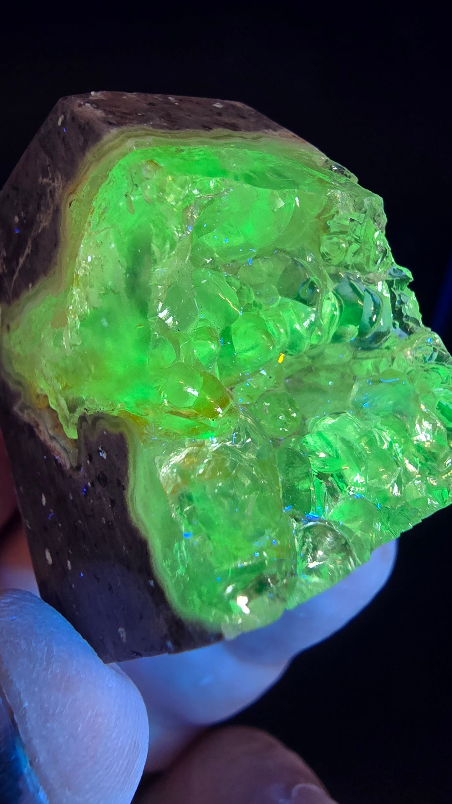 Polished & Natural Hyalite Opal Cluster – UV Reactive – Zacatecas, Mexico – 1.8 oz