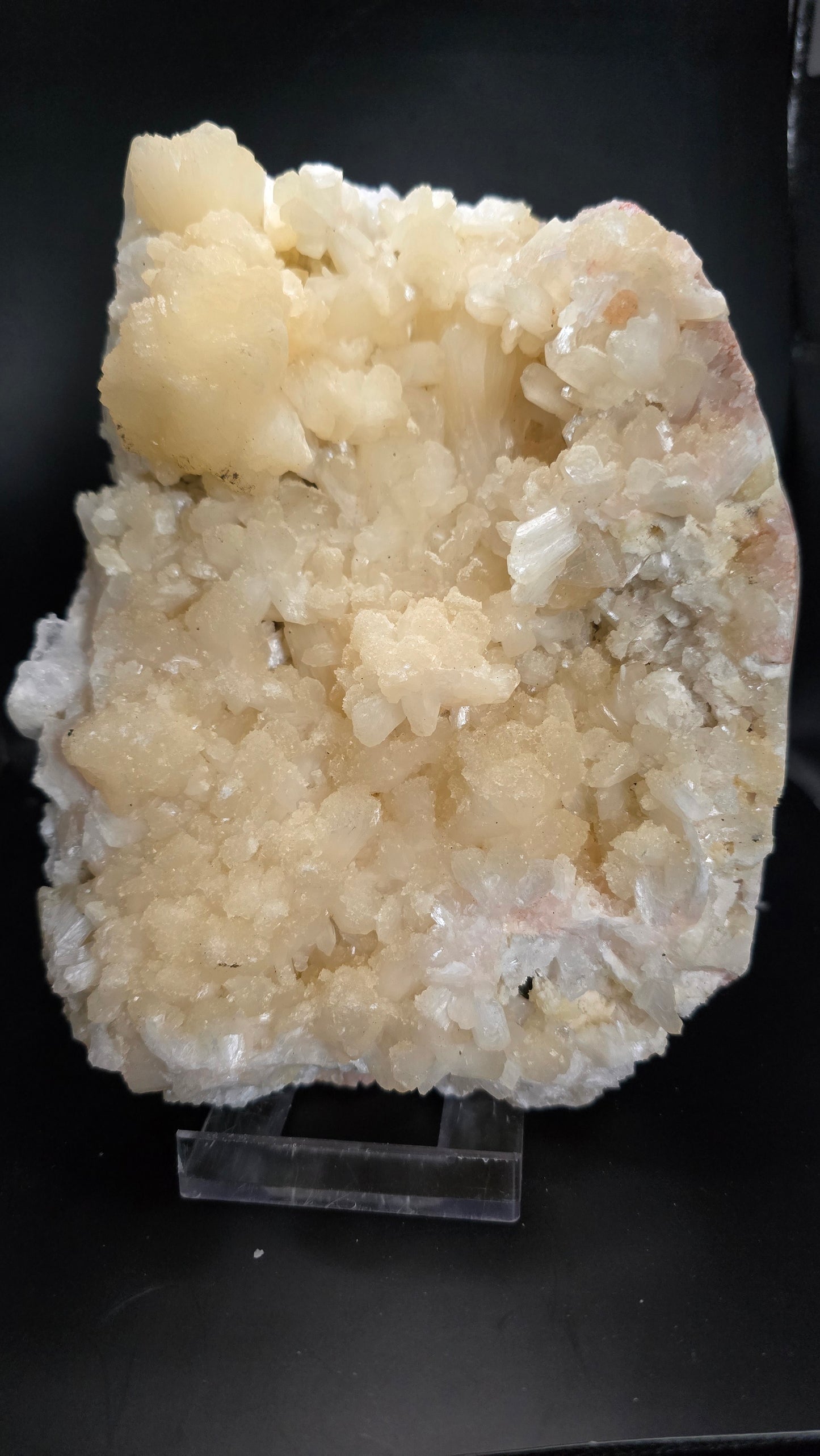 Stilbite Formation with UV Reactive Calcite Druzy – Maharashtra, India – 2.88 lbs