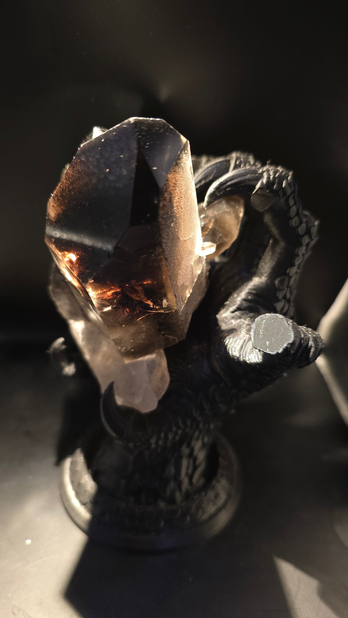 Smoky Quartz Cluster with Phantom Inclusions & Custom Dragon Claw Stand – Minas Gerais, Brazil – 1.50 lbs